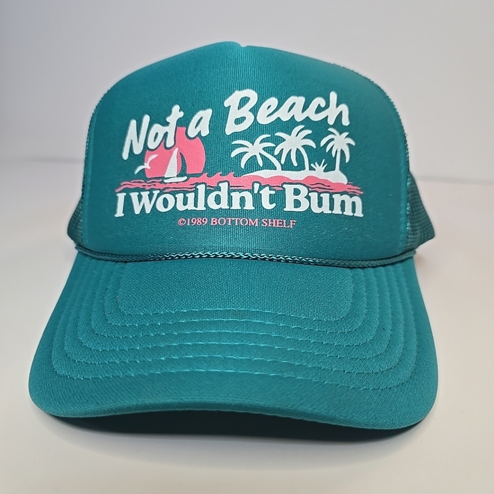 Beach Bum Teal Pink & White Mesh Snapback Trucker Hat 1989 Bottom Shelf Otto